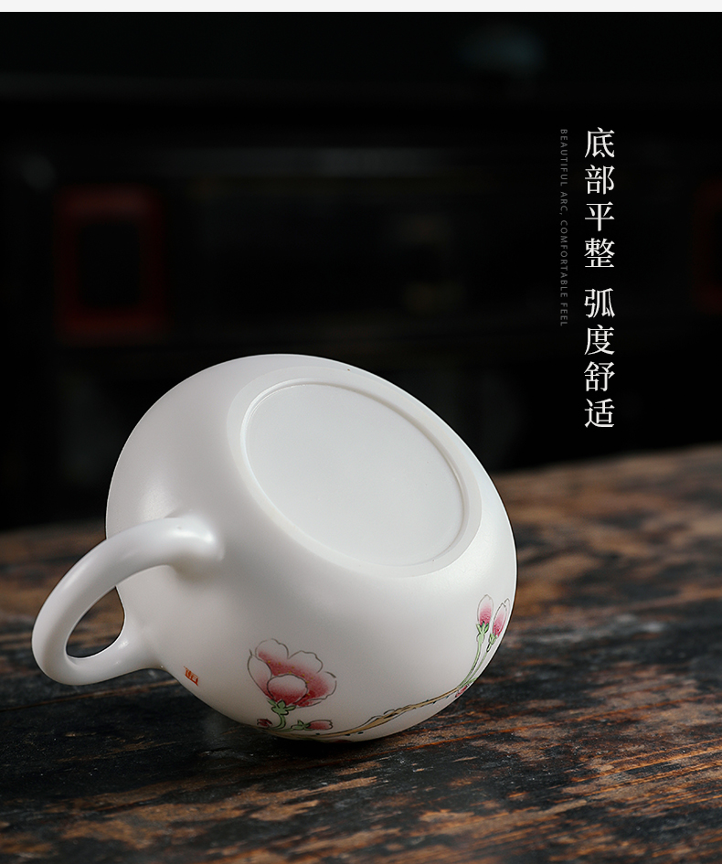 Mud seal cherry blossom put kung fu tea set suit household contracted hand - made China dehua white porcelain suet white jade cup teapot