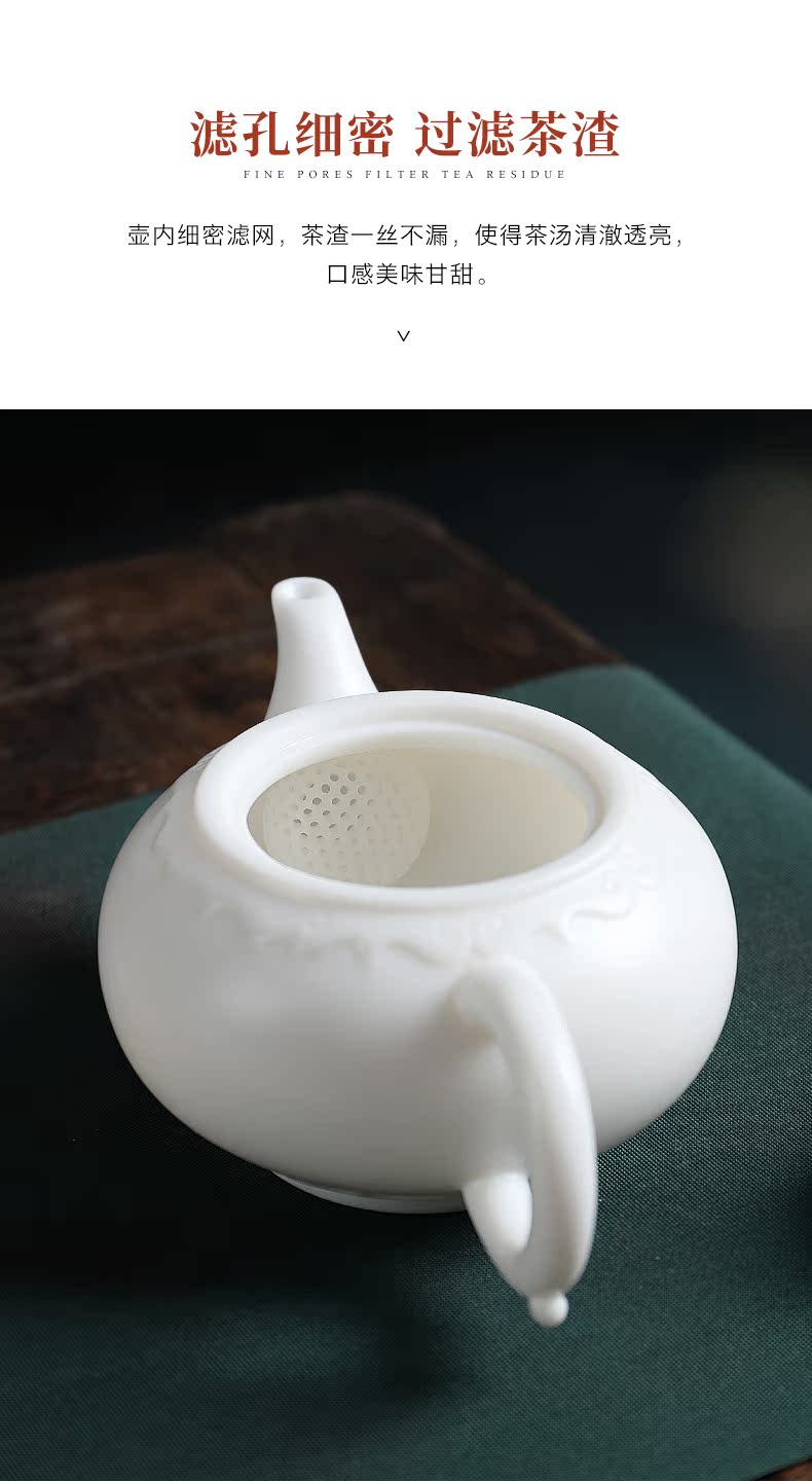 White porcelain teapot mud seal household manual auspicious pot of dehua suet jade teapot ceramic kung fu tea set gift boxes