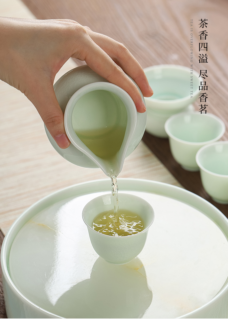 Mud seal side of kung fu tea set household green glaze lotus teapot hand - made small dry tea plate ceramic cups