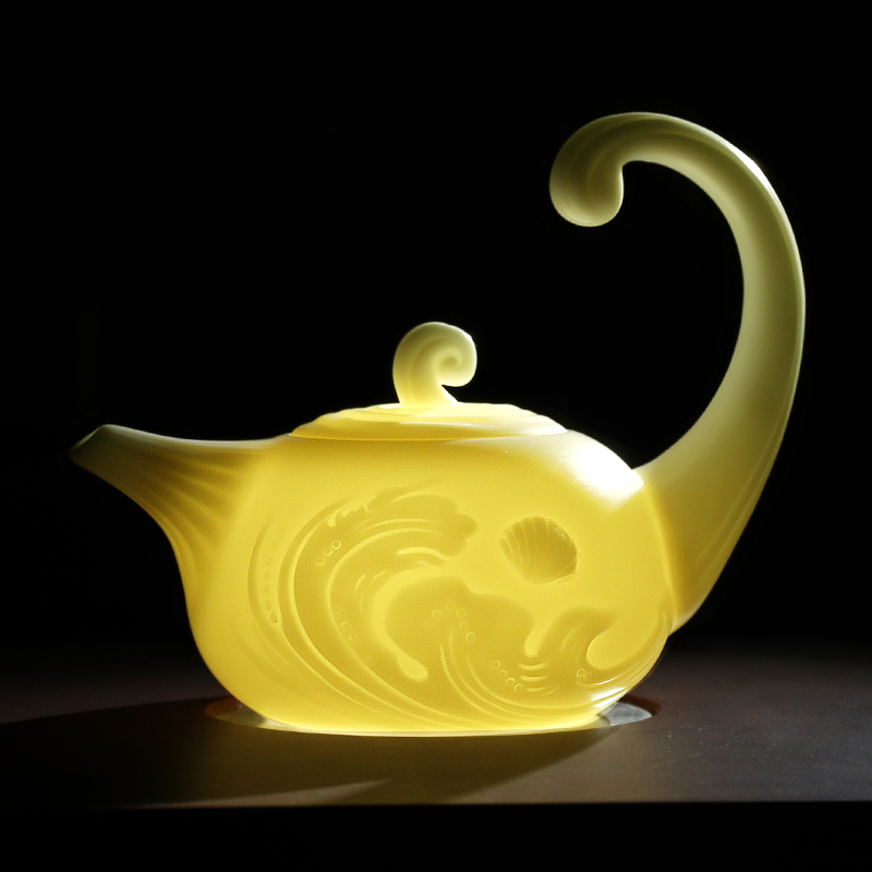 Mud seal dehua white porcelain teapot creative waves make tea pot of ceramic ware suet jade porcelain household kung fu tea set by hand