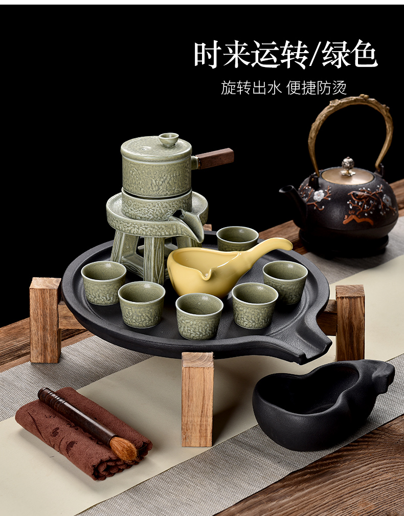 Tea set fit domestic small kung fu Tea Tea tray was half automatic ceramic rotate the teapot lazy people make Tea