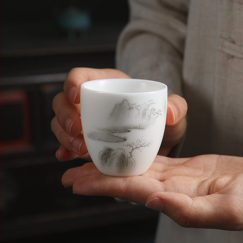 Mud seal hand - made ceramic kung fu master sample tea cup cup suit household dehua white porcelain cups custom lettering single CPU