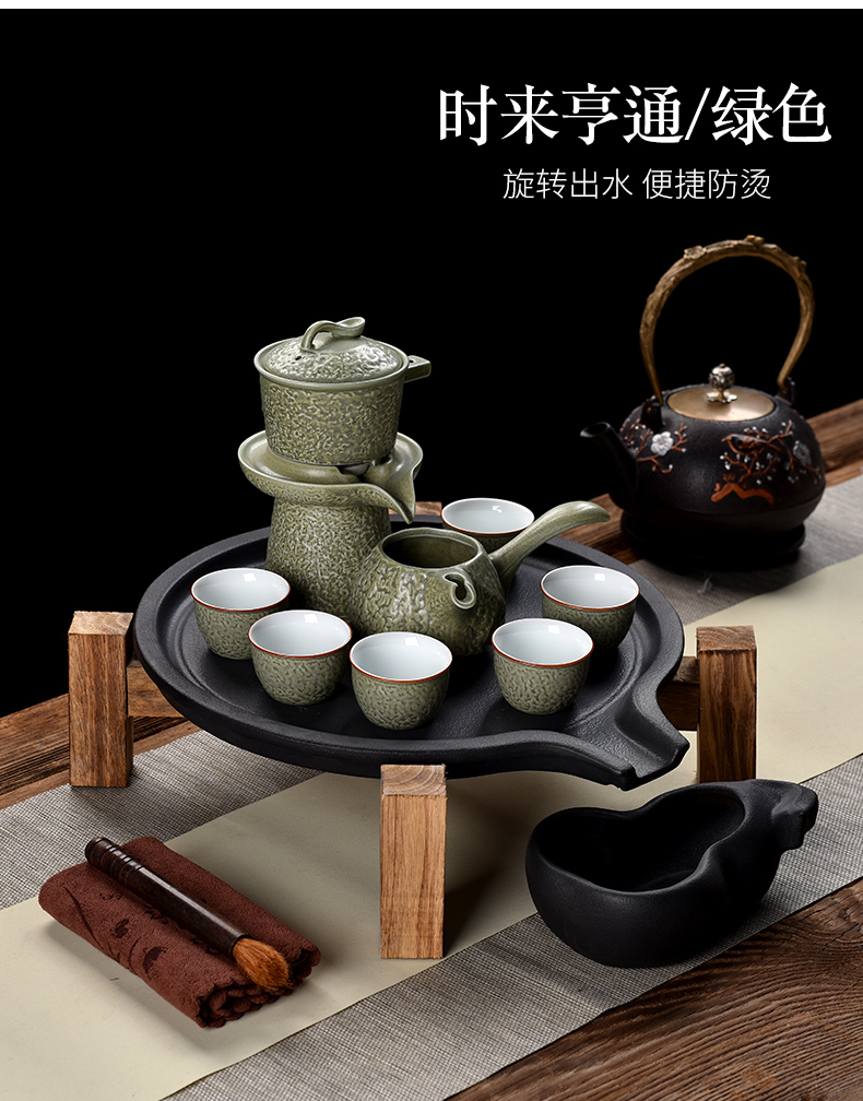 Tea set fit domestic small kung fu Tea Tea tray was half automatic ceramic rotate the teapot lazy people make Tea
