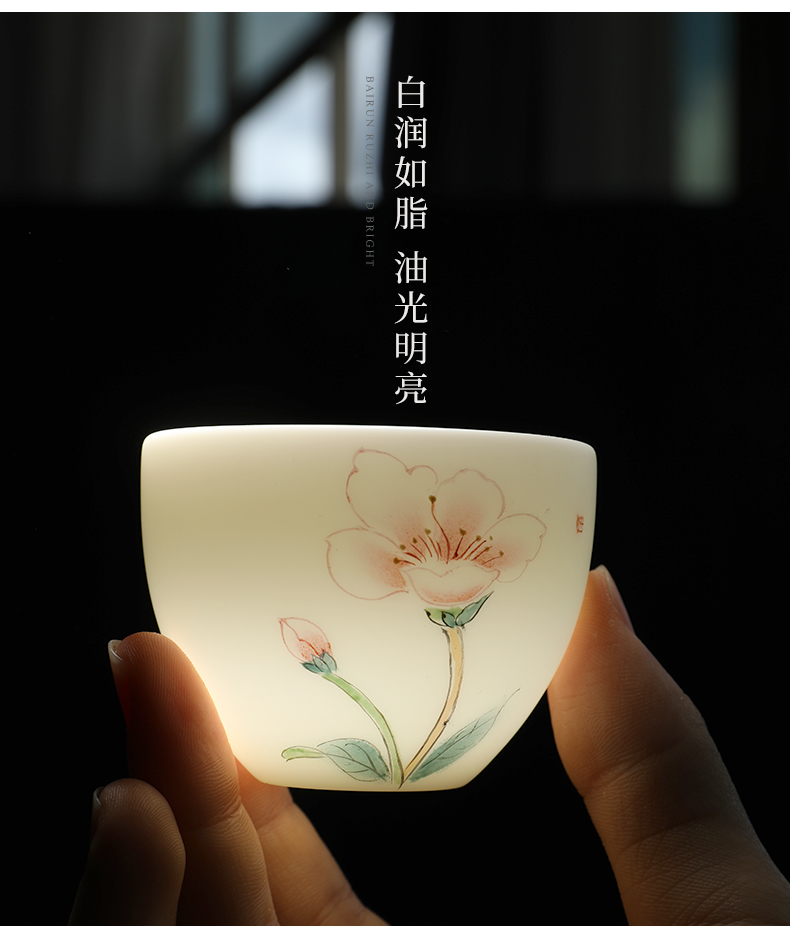 Mud seal cherry blossom put kung fu tea set suit household contracted hand - made China dehua white porcelain suet white jade cup teapot