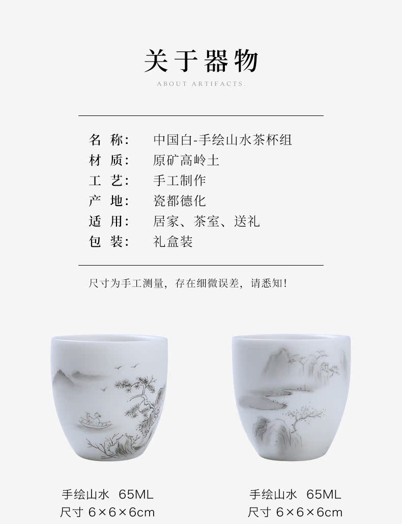 Mud seal hand - made ceramic kung fu master sample tea cup cup suit household dehua white porcelain cups custom lettering single CPU
