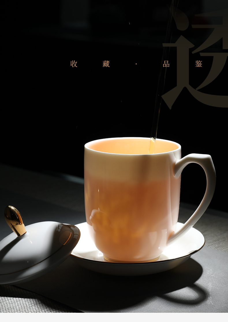Dehua porcelain paint tea set large jade home with cover white porcelain tea cups office meeting boss make tea cup