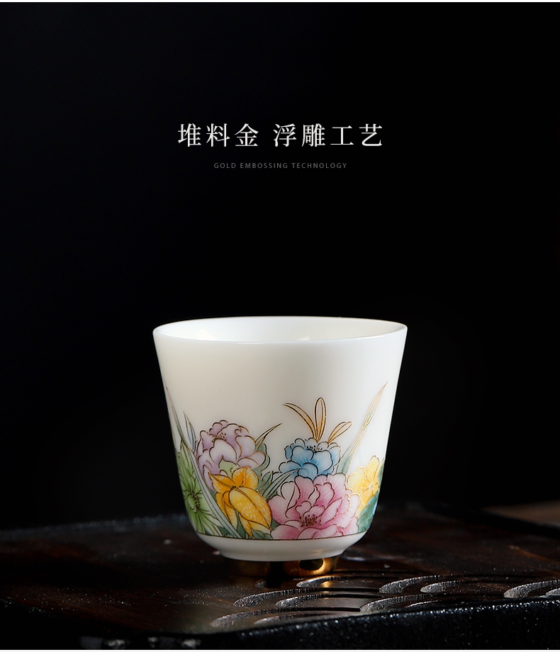 Mud printed language welcome white porcelain tea set the whole household tureen suet jade porcelain hand - made kung fu tea gift box