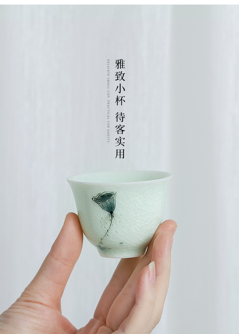 Mud seal side of kung fu tea set household green glaze lotus teapot hand - made small dry tea plate ceramic cups