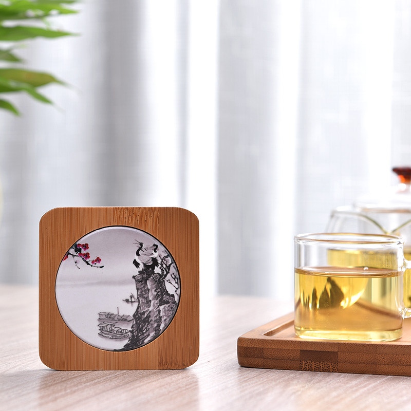 Mud seal tea accessories creative checking bamboo with ceramic cup mat kung fu tea cup insulation sheet glass