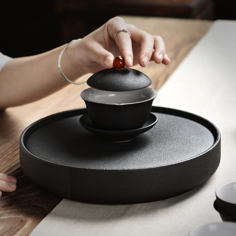 Coarse pottery pot bearing circular kung fu dry plate Japanese ground water tray tea set ceramic tea tea zero with large
