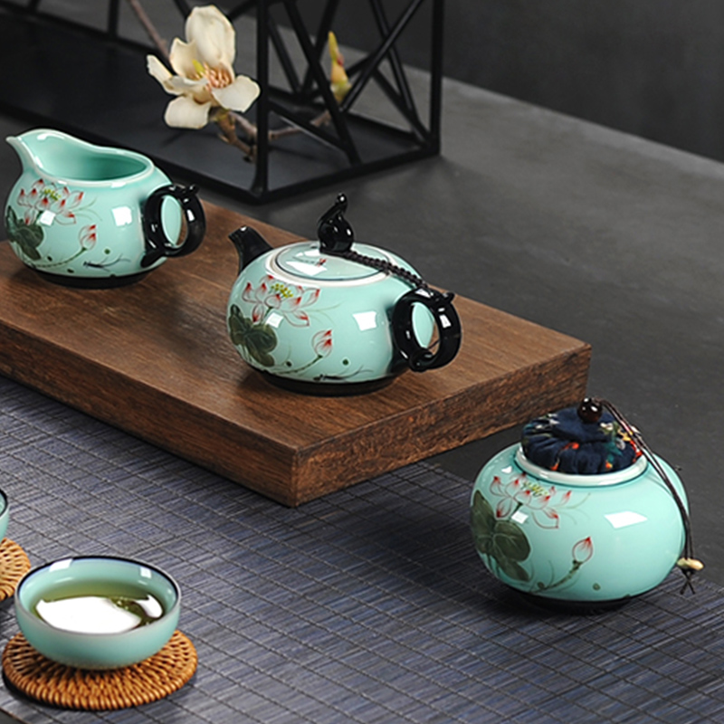 Caddy fixings ceramic household store receives travel small tea box of longquan celadon puer tea POTS portable sealed as cans