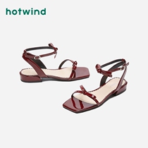 Hotwind hot air wine red simple word buckle sandals women Summer 2020 new low heels flat bottom