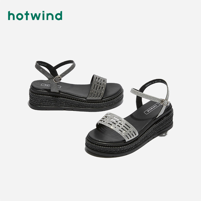 Hotwind Hot Wind Wedge Type Sandals Women's Thick Bottom Heightened Pine Pastry Shoes 2020 Summer New Fashion Casual Shoes Tide