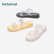Hotwind hot air 2020 new fashion versatile flat rivets transparent sandals female summer ins tide one-shaped