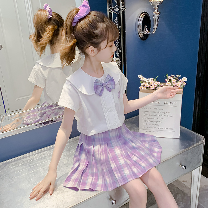 Girls' Jk Uniform Japanese Style Student Outfit Jk Skirt Full Set Children's Summer Short Skirt School Uniform Academy Style Short-Sleeve Set Summer