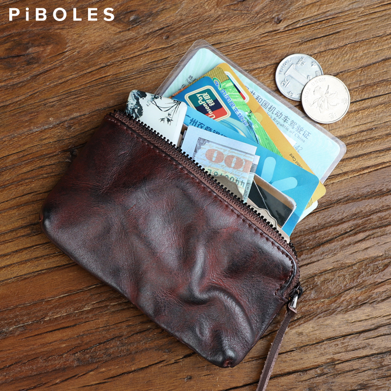 Retro Handmade Zero Money Baotou Layer Plant Tanning Cow Leather Coin Bag Men And Women Mini Real Pickup Truck Bag License Bag Tide