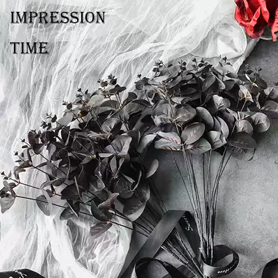 Gothic black rose simulation flower fake flower decoration photography shooting props hand holding flower decoration tour eucalyptus leaf