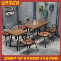 Industrial style milk tea dessert shop wrought iron solid wood dining table and chairs combination square tea restaurant 24 people small square table