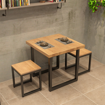 Modern minimalist western restaurant solid wood dining table home small apartment multi-functional square table hotel wrought iron table and chair combination
