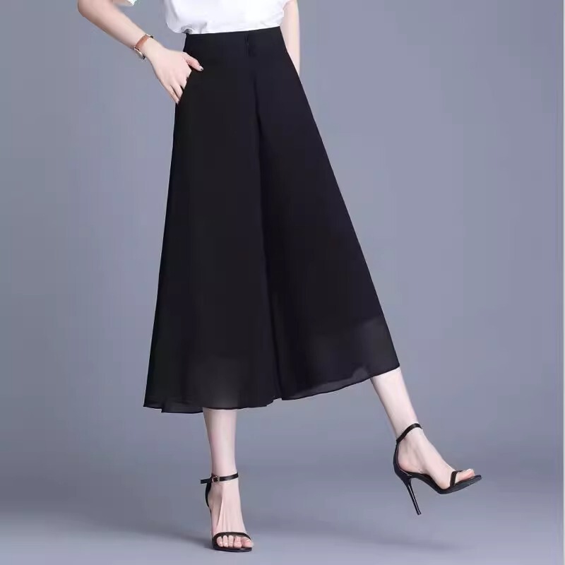Chiffon Wide-Leg Pants for Women, Summer Thin Style, Petite Cropped Pants, High-Waisted, Drapey Skirt Pants, Slimming, Versatile Casual Pants Chiffon Wide-Leg Pants for Women, Summer Thin Style, Petite Cropped Pants, High-Waisted, Drapey Skirt Pants, Slimming, Versatile Casual Pants