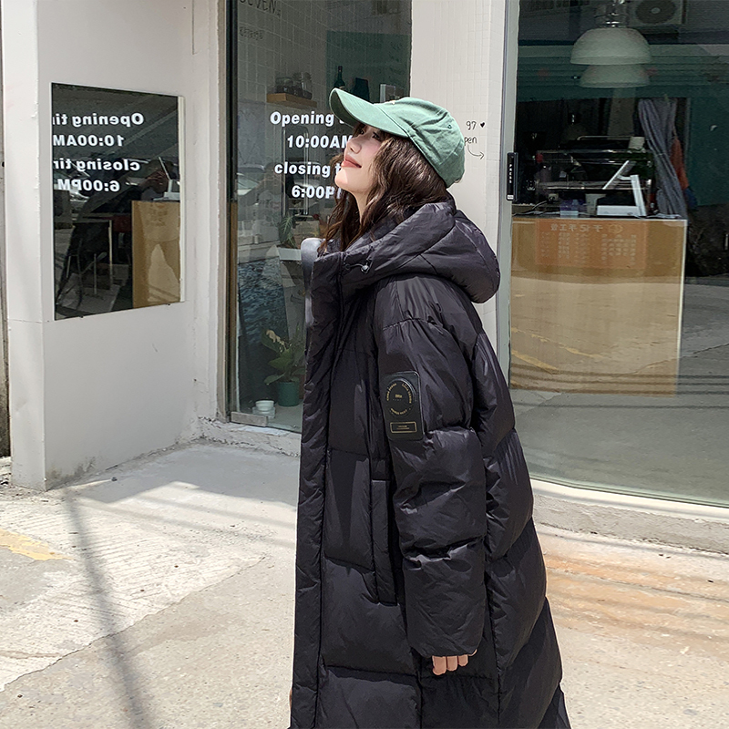 Black Gold Long down Cotton Coat for Women, Winter 2025 New Style, Loose Fit, Thickened for Northeast, Hooded, Warm, Over-The-Knee Jacket