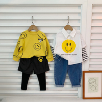 Sense Chen Chen Chen Ma boys suit childrens new product foreign atmosphere smiling face tide childrens clothing baby casual two-piece set