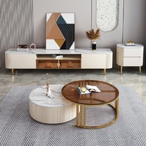 Minimalist slate TV cabinet simple modern living room coffee table TV cabinet combination white small apartment light luxury high-end