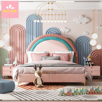 Nordic childrens bed girl princess daughter girl heart bed girl bedroom pink dream rainbow flannel single bed