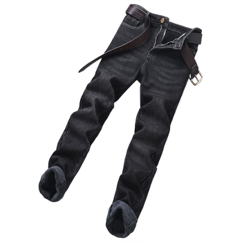 Velvet thickened slim fit jeans for men 2025 autumn and winter new fashion brand small feet casual stretch straight pants