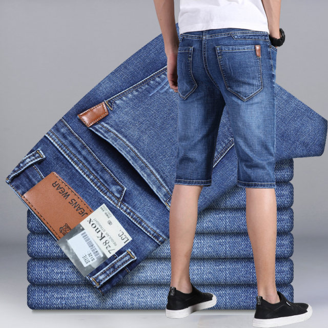 Summer ice silk denim shorts men's thin three-point breeches men's straight casual 5-point loose 7-point pants mid-pants