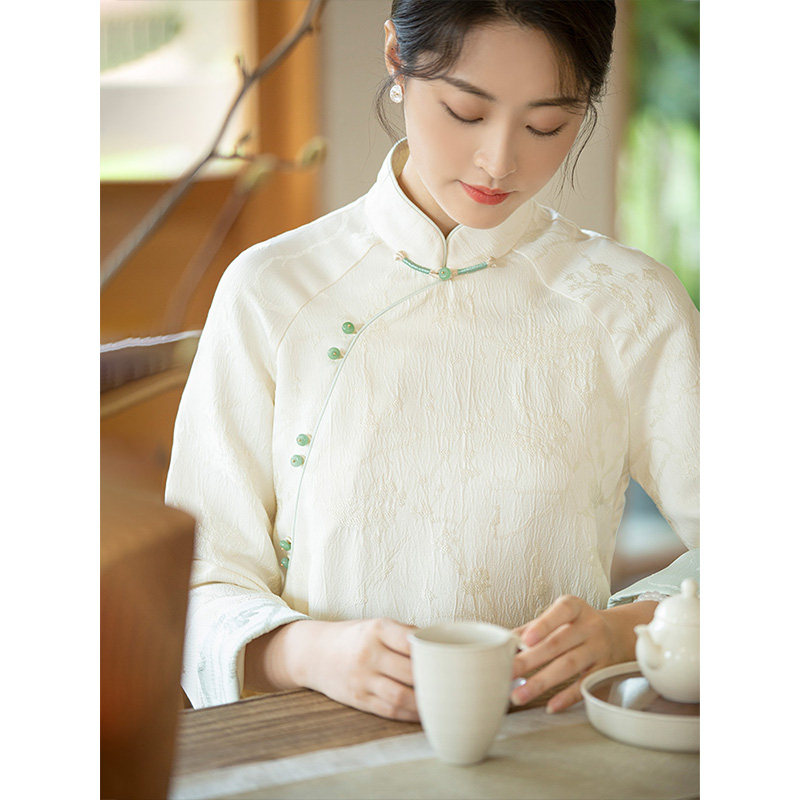 First cicadas Chinese Wind disc buckle Zen Serie tea suit Women's autumn winter relaxed temperament high-end improvement New Chinese qipao dress dress 