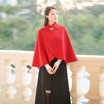 First cicadas cloister Chinese wind autumn and winter womens dress improvement Double face 2021 new cloak jacket for Chinese New Year red