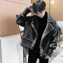 Winter coat male chic lamb wool cotton suit fast hand with social spirit guy cotton padded jacket Net red Korean version of the tide