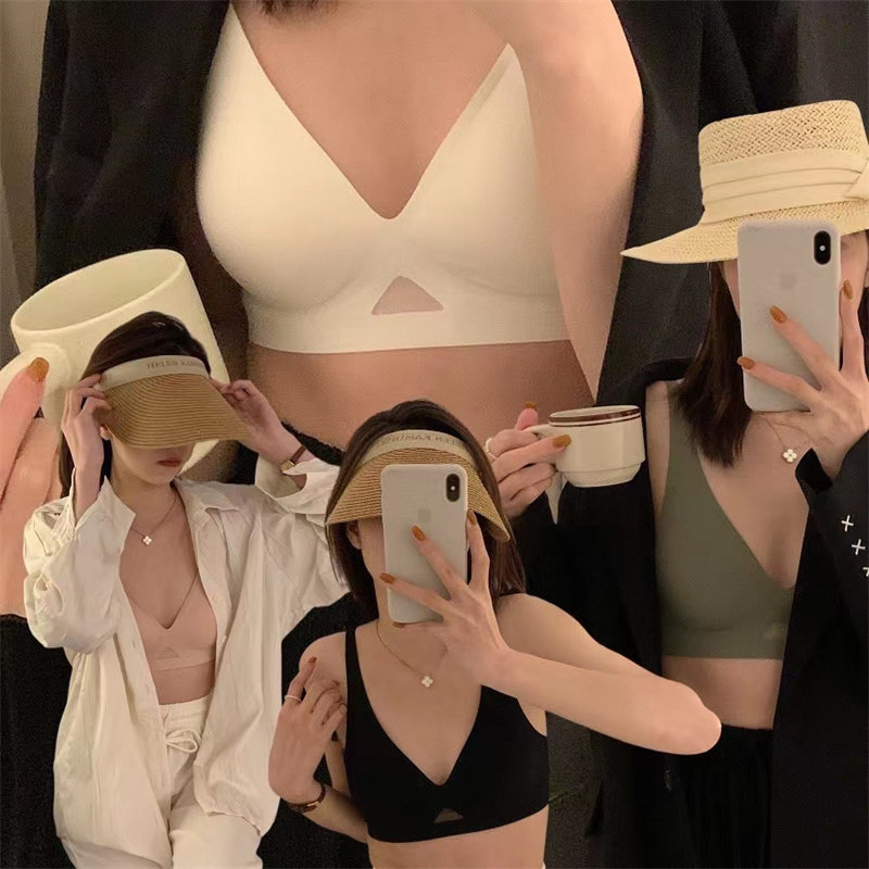 Advanced skin breathable veil Sexy Deep V fixed cup soft support comfortable indentation underwear steel - free bra