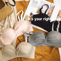 Vintage swimwear style mesh lace small chest gathered thick cup strapless underwear no underwear rimless bra panties set