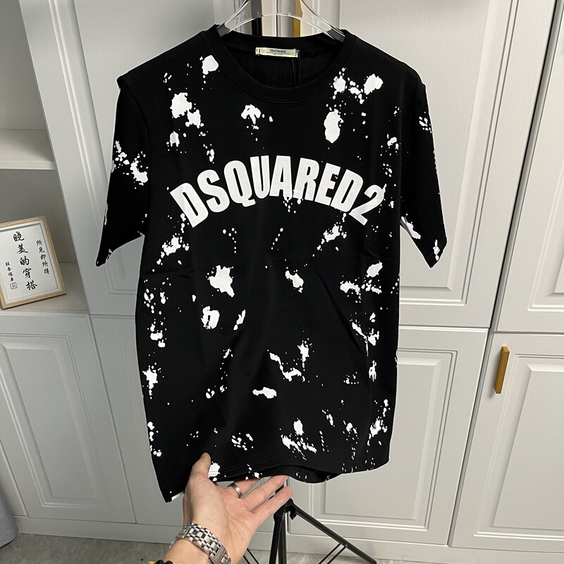 High-Quality Summer New Style Splash-Ink Print Letter D2 Round Neck Short-Sleeve Trendy Brand Unisex Luxury Half-Sleeve T-Shirt
