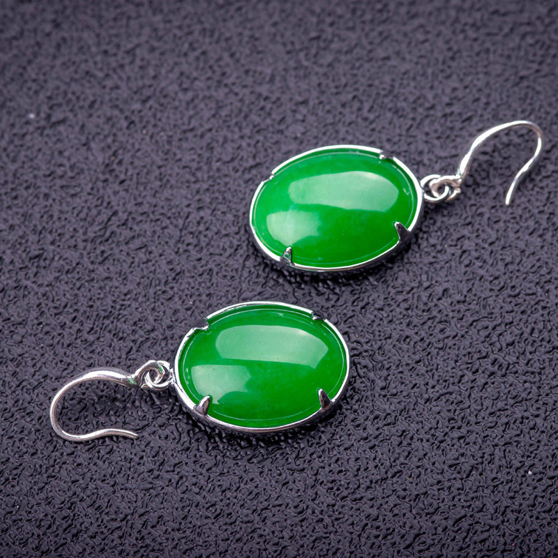 Xi Zhan Xuan New Malay Jade Earrings S925 Silver Adorned Ear Pendant Earthen Mother Green and Honorable Atmosphere