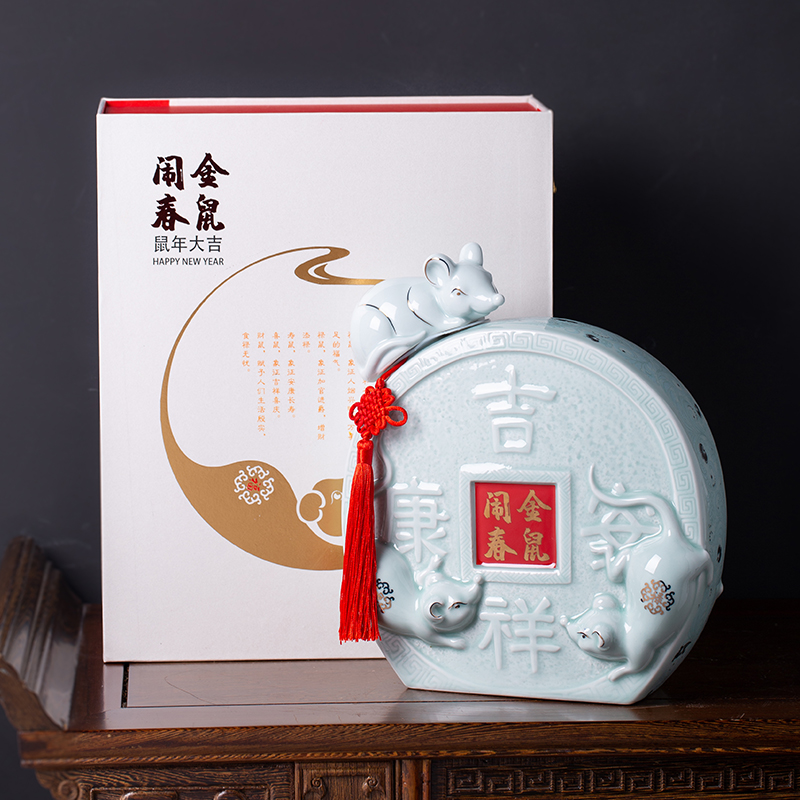 Jingdezhen ceramic bottle 3 kg gold mice make an empty bottle spring liquor jar jar creative custom box 1