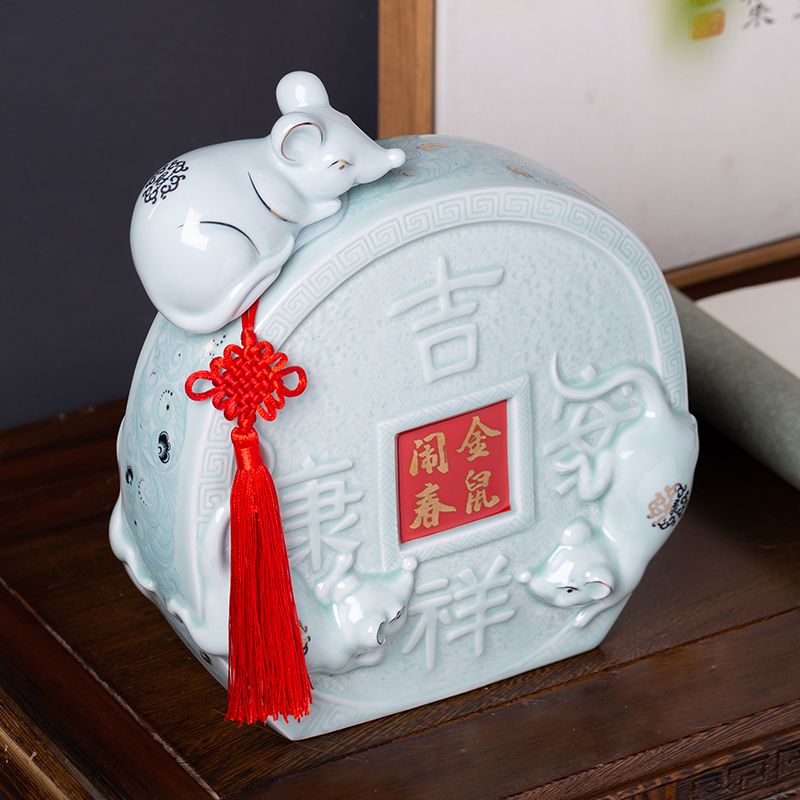 Jingdezhen ceramic bottle 3 kg gold mice make an empty bottle spring liquor jar jar creative custom box 1