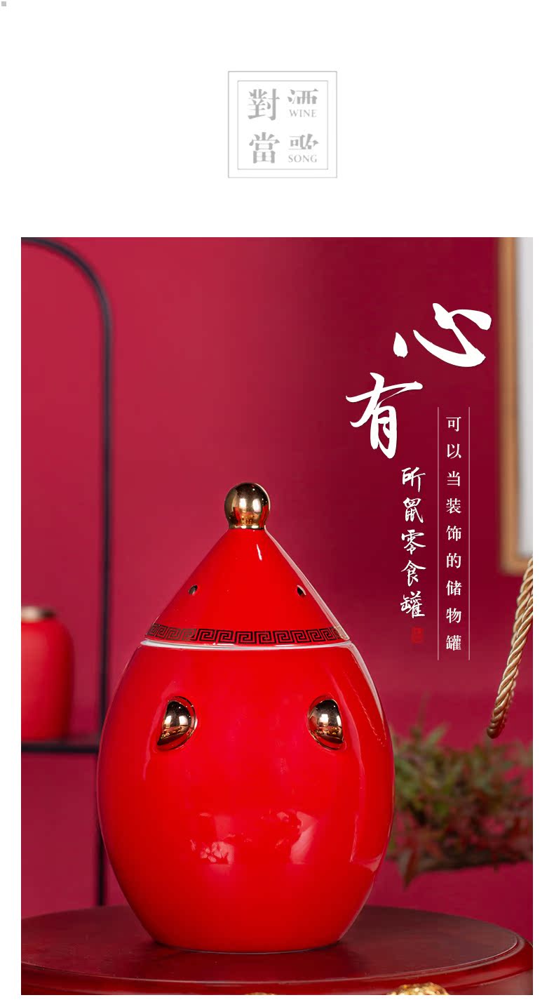 Jingdezhen ceramic snack tea storage tank furnishing articles storage tank with cover in creative household rat 'lads' Mags' including nuts