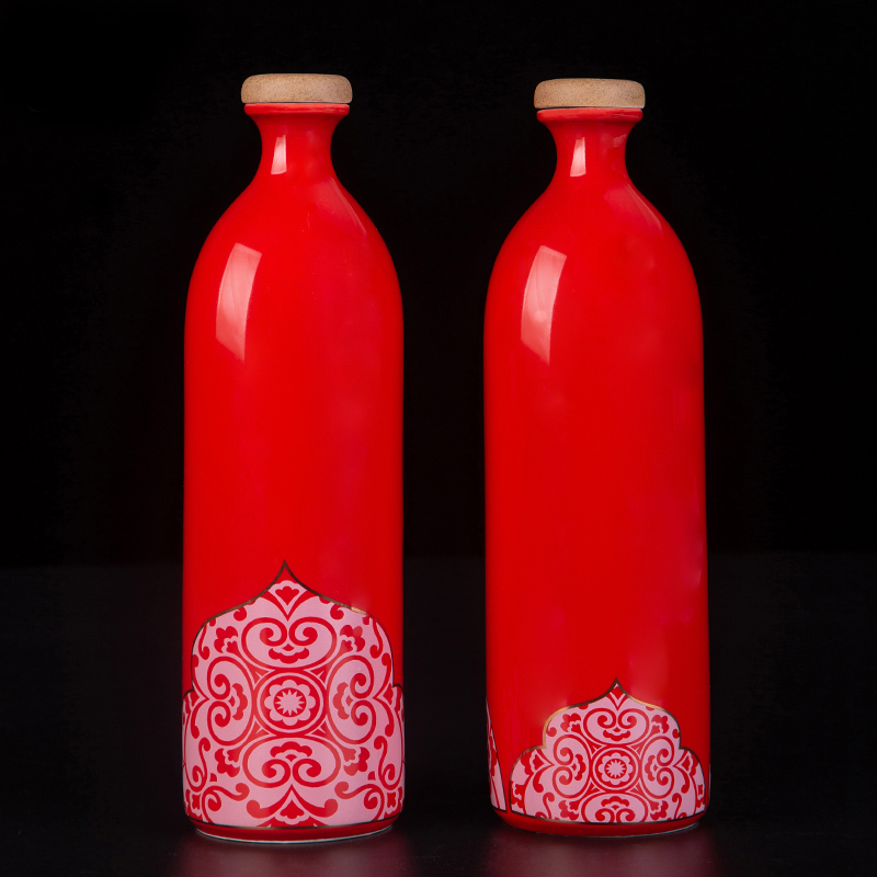Wedding jingdezhen ceramic bottle 1 catty creative decoration of Chinese style hip seal wine jar empty bottles of liquor to the custom