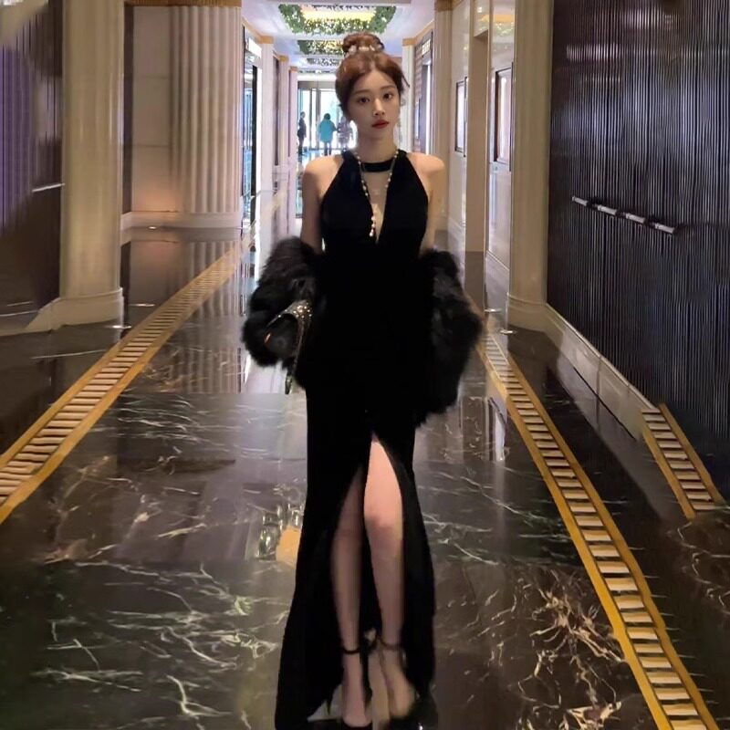 A must-have for birthday parties! classyaccessible luxury black  halterdress, elegant celebrity style, makes you the