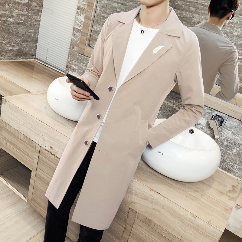 Thin windbreaker men's 2022 spring and autumn new men's trend Korean version slim mid-length khaki coat