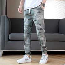 Bundle Feet Ice Silk Cool Casual Pants Male Summer Thin-Tide Cards Summer Clothing Mens Korean Version Camouflated Sports 90% Pants