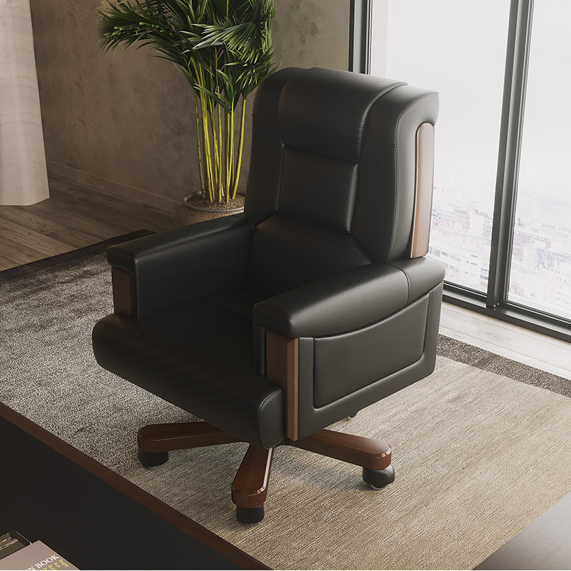 Genuine leather boss chair cowhide large class chair solid wood office chair can lie swivel chair home computer chair president manager chair