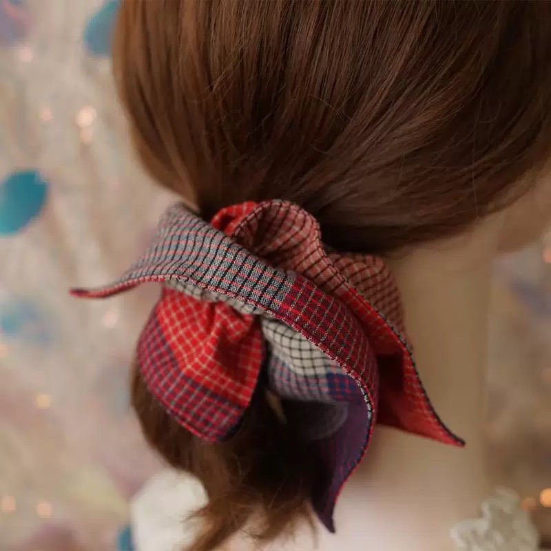 Cotton and Linen Plaid Artistic Style Hair Tie Scrunchie Women's Hair Accessory Original Handmade Spring/Summer Red and Purple Cotton and Linen Plaid Artistic Style Hair Tie Scrunchie Women's Hair Accessory Original Handmade Spring/Summer Red and Purple