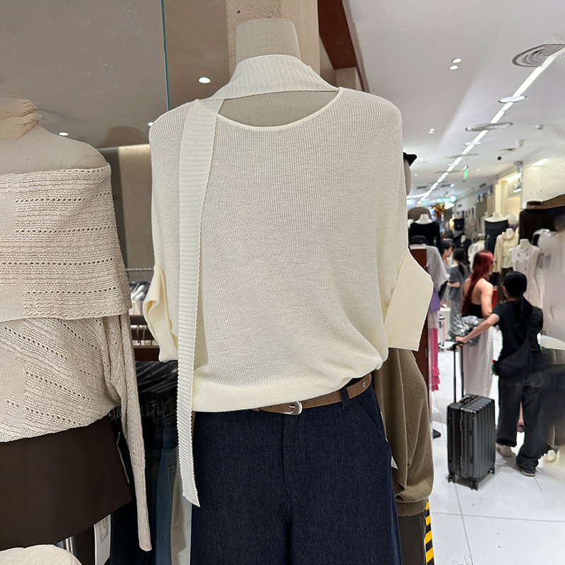 Jmmoso/2026 Autumn New Minimalist Old Money Style Ribbon Round Neck Batwing Sleeve Knitted Sweater for Women with Loose Waist Design
