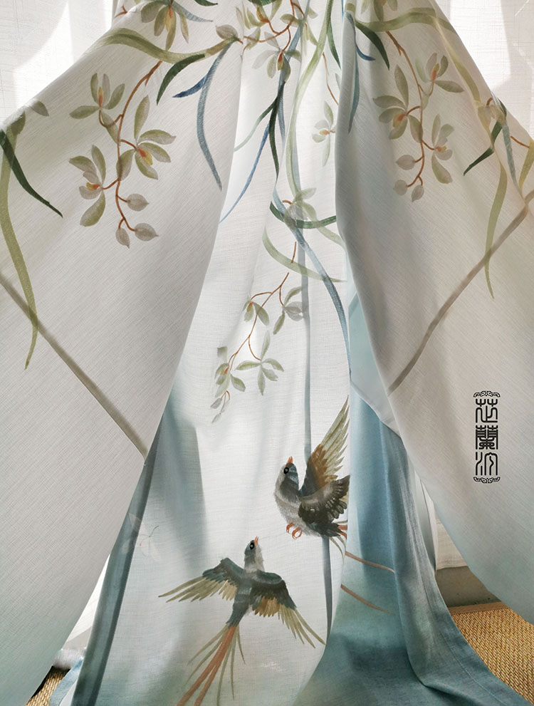 (Zhi Lanting) spot 2019 autumn grass stream embroidery and printing combined with large-sleeved shirt chest-length waist skirt