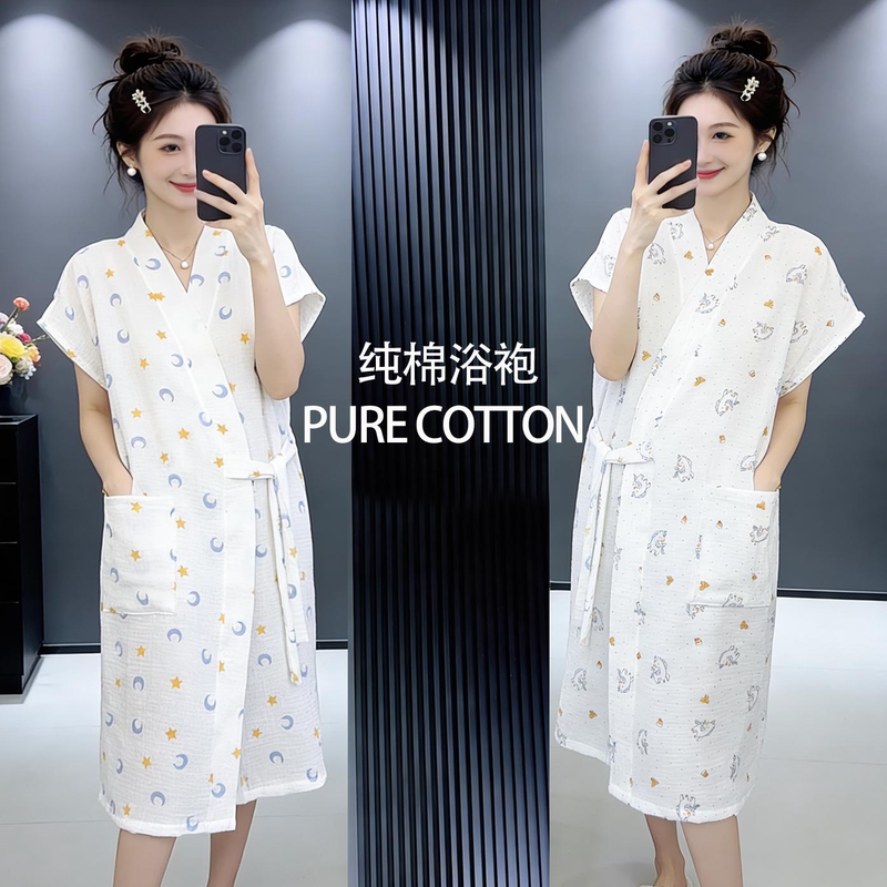 Pure Cotton Gauze Women's Nightgown, Summer Thin Style with Drawstring, Home Sleep Dress, Lightweight and Breathable, Can Be Used as a Bath Towel, Quick-Drying Bath Dress Pure Cotton Gauze Women's Nightgown, Summer Thin Style with Drawstring, Home Sleep Dress, Lightweight and Breathable, Can Be Used as a Bath Towel, Quick-Drying Bath Dress