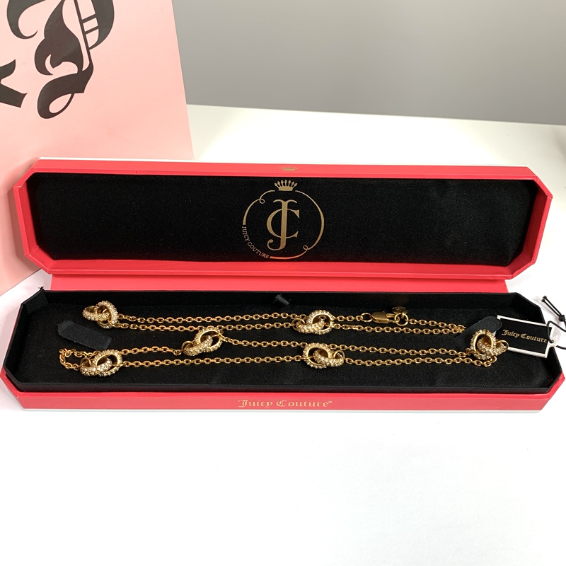 Juicy Double-Layered Gold Long Necklace with Interlocking Diamond Rings, Fashionable, Simple and Versatile Accessory